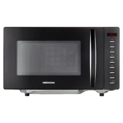 MEDION 2 In 1 Mikrowelle (20 Liter, 700 Watt, 5 Leistungsstufen, 8 Programme, Auftaufunktion, Flachbett, MD10744) Schwarz