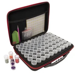 Crafts & Co. Crafts&Co® Diamond Painting Aufbewahrungsbox 124 Teilig | Rot | Diamant Malerei Organizer Set | 60 Sortierkasten Und Diamantmalstift | Zubehör Set