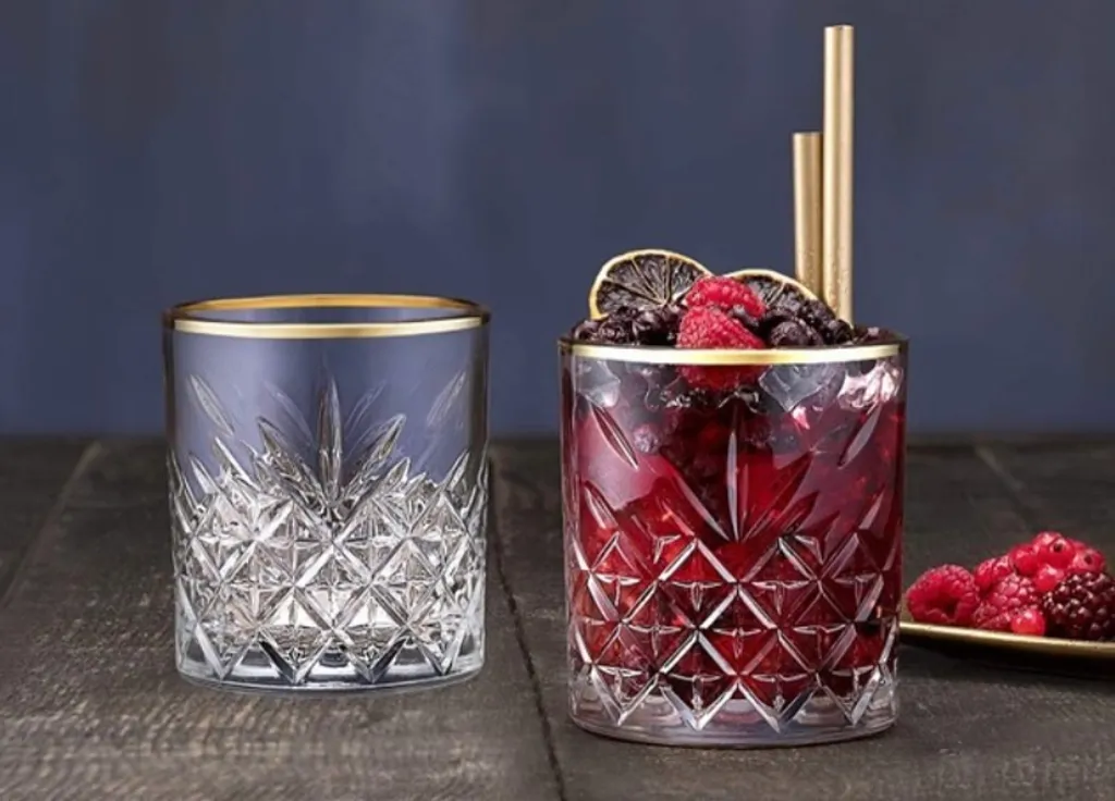 Pasabahce 96818 Timeless Golden Touch 3 Teilig Im Kristall-Design Retro Design - 2 Whisky Glas Und 1 Kristall-Schale – Bild 13