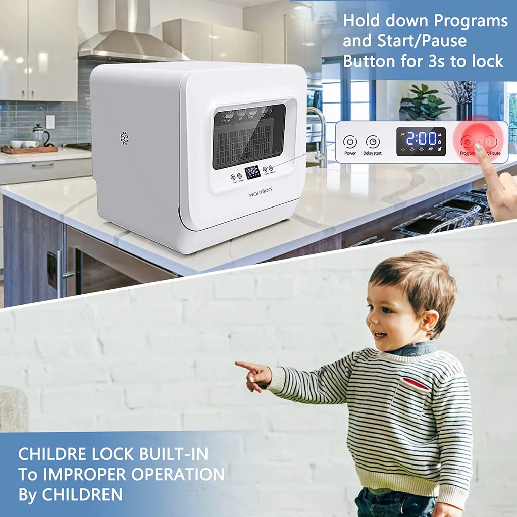 WARMTOO Mini Spülmaschine Tischgeschirrspüler 0,53kWh Freistehend 5Programme 5,5L 58dB Geschirrspülmaschine 850W Für Büro, Kleine Wohnung, Camping, Wohnwagen Weiß – Bild 4