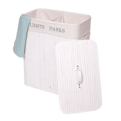 Mendler Wäschekorb HWC-C21, Laundry Wäschebox Wäschesammler Wäschebehälter, Bambus 2 Fächer 63x55x34cm 100l Weiß