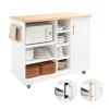 SoBuy FKW105-WN Design Küchenwagen Mit Arbeitsplatte Kücheninsel Küchenschrank Rollwagen Mikrowellenschrank Weiß-Natur BHT Ca.: 127x94x51cm