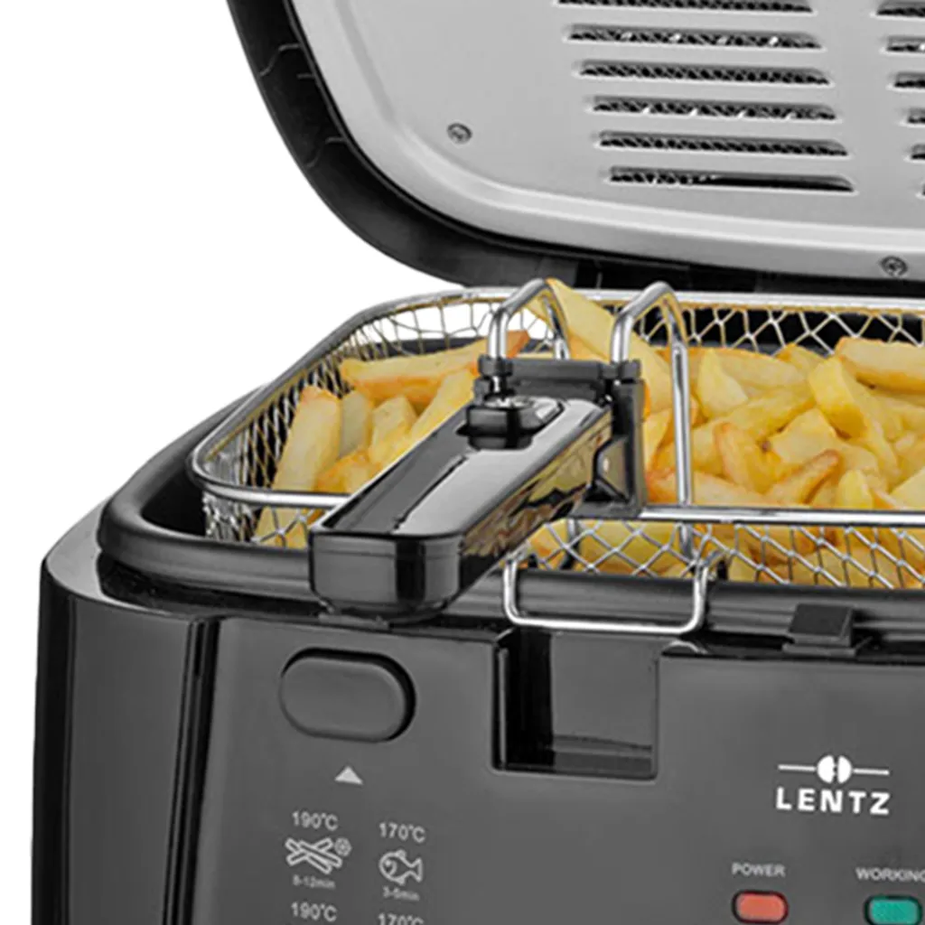 Lentz Kunststoff-Fritteuse 2,5 L,1800 Watt, Stufenlos Regelbares Thermostat, Schwarz – Bild 5