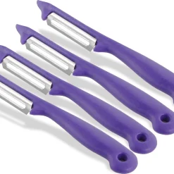 InstrumenteNRW Sparschäler 4er Set Schäler Obst Gemüse Mit Rostfreier Scharfer Pendelklinge Universalschäler Für Rechts Und Linkshänder Allzweckschäler Zum Schälen Von Obst Gemüse Spülmaschinen Geeignet Lila