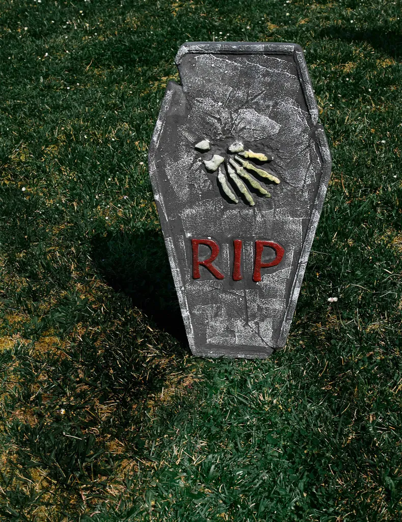 Elite Halloween-Grabstein RIP Mit Knochenhand Grau-gelb-rot 59x35cm – Bild 3