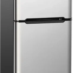 COSTWAY 90L Kühlschrank 64L Kühlteil 26 L Gefrierteil Kühl-Gefrier-Kombination Mit LED-Beleuchtung Mini Kühlschrank Grau