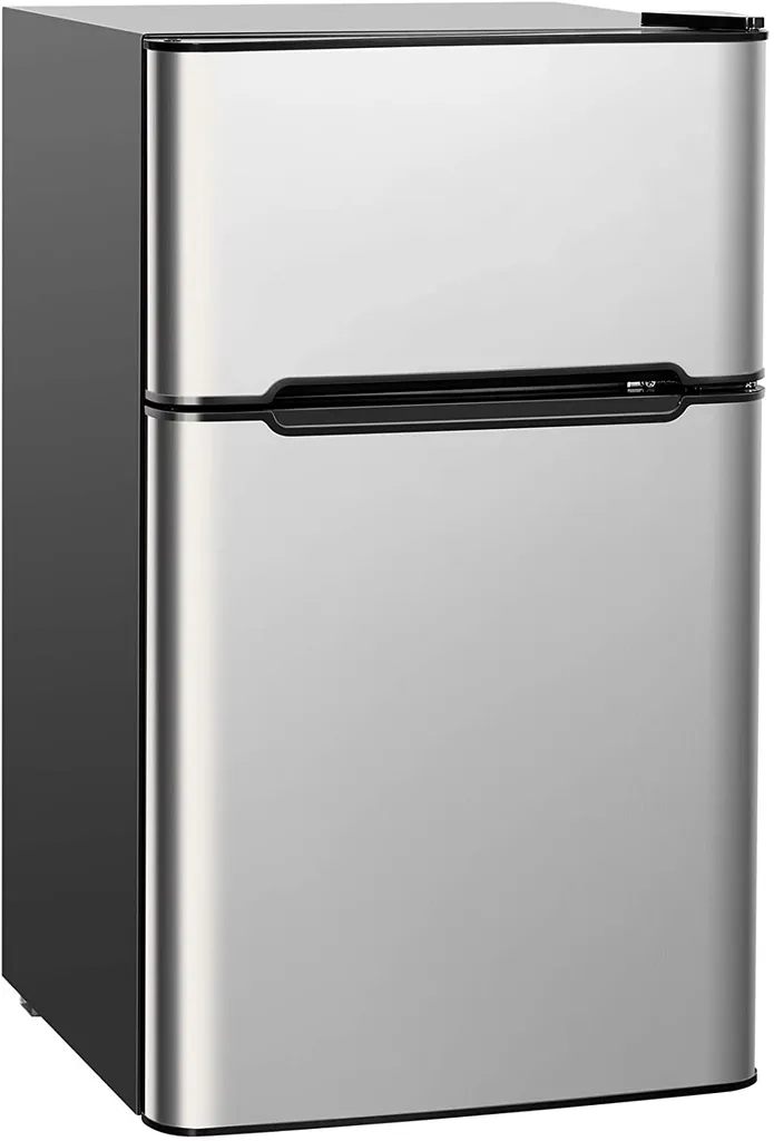 COSTWAY 90L Kühlschrank 64L Kühlteil 26 L Gefrierteil Kühl-Gefrier-Kombination Mit LED-Beleuchtung Mini Kühlschrank Grau