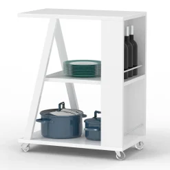 SoBuy FKW77-W Design Servierwagen Küchenwagen Beistellwagen Rollwagen Mit 3 Ablagen Und 2 Regalfächern Weiß BHT Ca.: 60x77x38cm