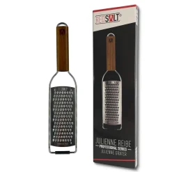 REDSALT® Premium Parmesanreibe Mit Holzgriff | Rasiermesserscharfe Profi Julienne Edelstahl Reibe Für Feine Gemüsestreifen Karotte Zucchini Kartoffel Obst Apfel | Küchenreibe Hobel Raspel Für Käse