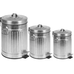 Druline Treteimer Mülleimer Zink Abfalleimer Pedaleimer Mit Rillen Silber 3 Griffe (5 Liter)