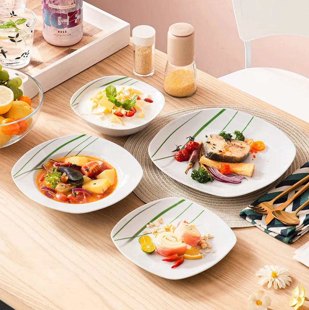 VEWEET Porzellan Tafelservice 'Aviva' 100-teilig Set, Kombiservice Mit Dessertteller, Speiseteller, Suppenteller, Müslischalen, Kaffeebecher, Kaffeetassen Set, Eierbecher, Milch- Und Zuckerset – Bild 2