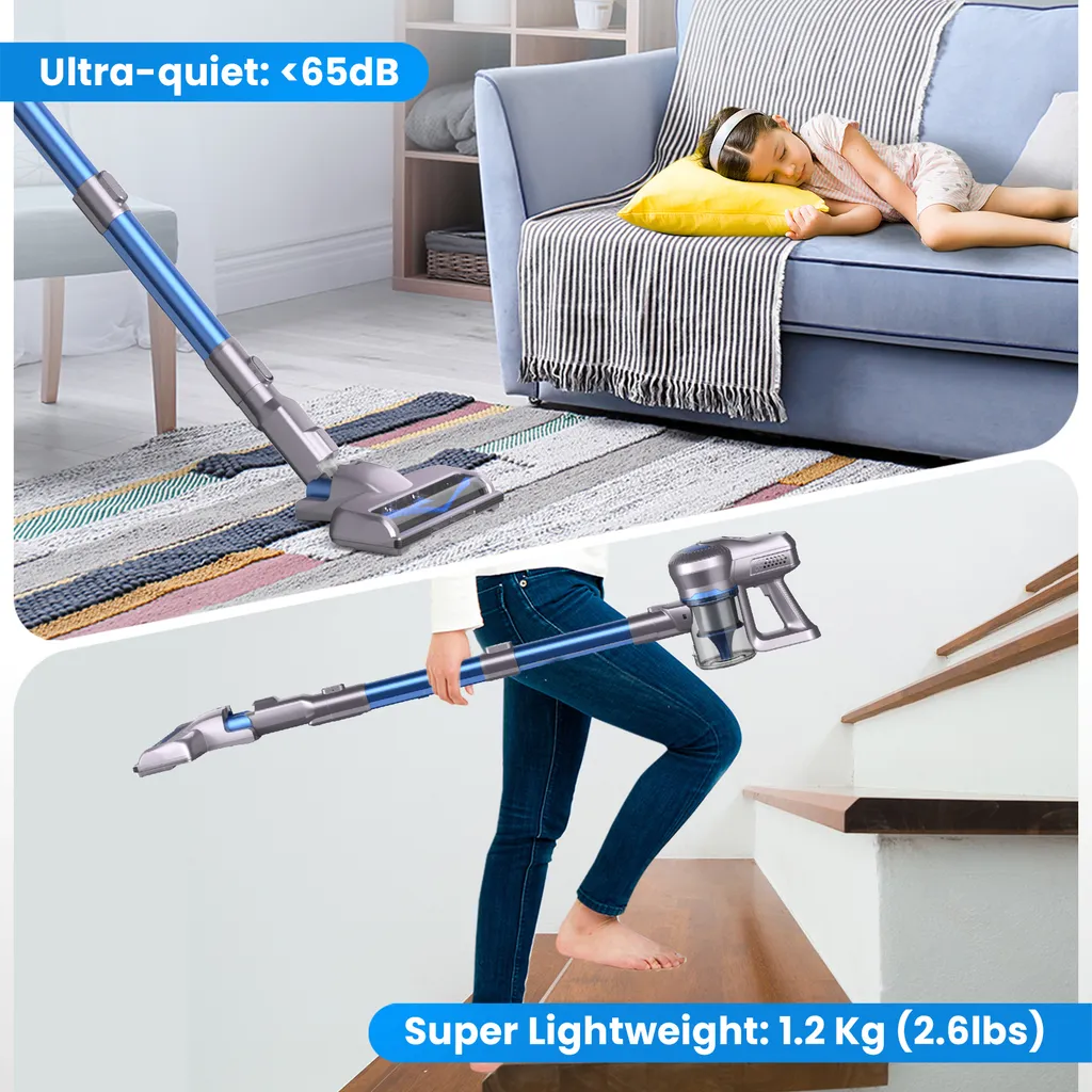 Greenote Akku Staubsauger, 23000PA Staubsauger Kabellos 4 In 1, 200W Mit Doppeltem Digitalmotor LED Elektrobürste Staubsauger, Bis Zu 35 Minuten, Leiser Handstaubsauger, Für Tierhaar Teppich Autos – Bild 6