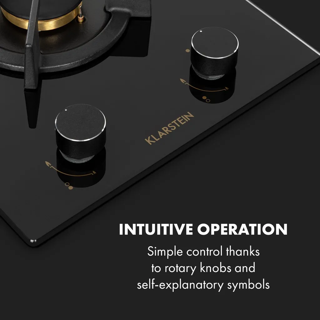 Klarstein Goldflame Domino Gaskochfeld , 2-flammig , Autark , 30 Cm , Einbau , Messing-Brenner , Erdgas/Propangas , Sicherheitsventile , Automatische Abschaltung , Topfträger Aus Gusseisen , Inkl. Schlauch Und Druckminderer , Glaskeramik Ø 8 Mm , Schwarz – Bild 4