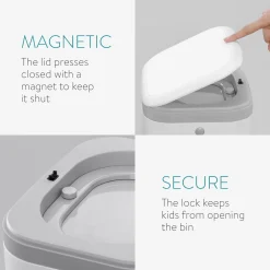 Navaris Windeleimer 16l - Windel Mülleimer Inkl. Müllbeutel Nachfüllkassette - Druckdeckel Geruchsdicht - Windelmülleimer Kindersicher - Weiß Grau