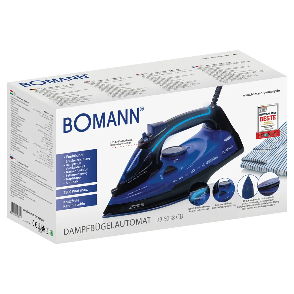Bomann Dampfbügelautomat DB 6038 CB Schwarz/blau, 2800 W, Superglide – Bild 5