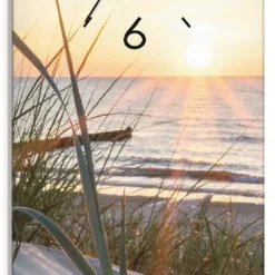 ARTland Glas Wanduhr Quarzuhr - Schwarzer Zeiger Ostseestrand Größe: 20x60 Cm