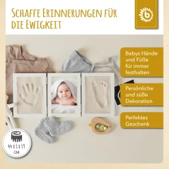 KG Bieco Bieco Set Für Gipsabdruck Baby Hand Und Fuß | Komplettes Baby Abdruckset Mit 3D Bilderrahmen Aus Holz | Bilder Set Mit Rahmen Für Handabdruck Baby | Gibsabdruckset Hände | Set Fußabdruck Baby