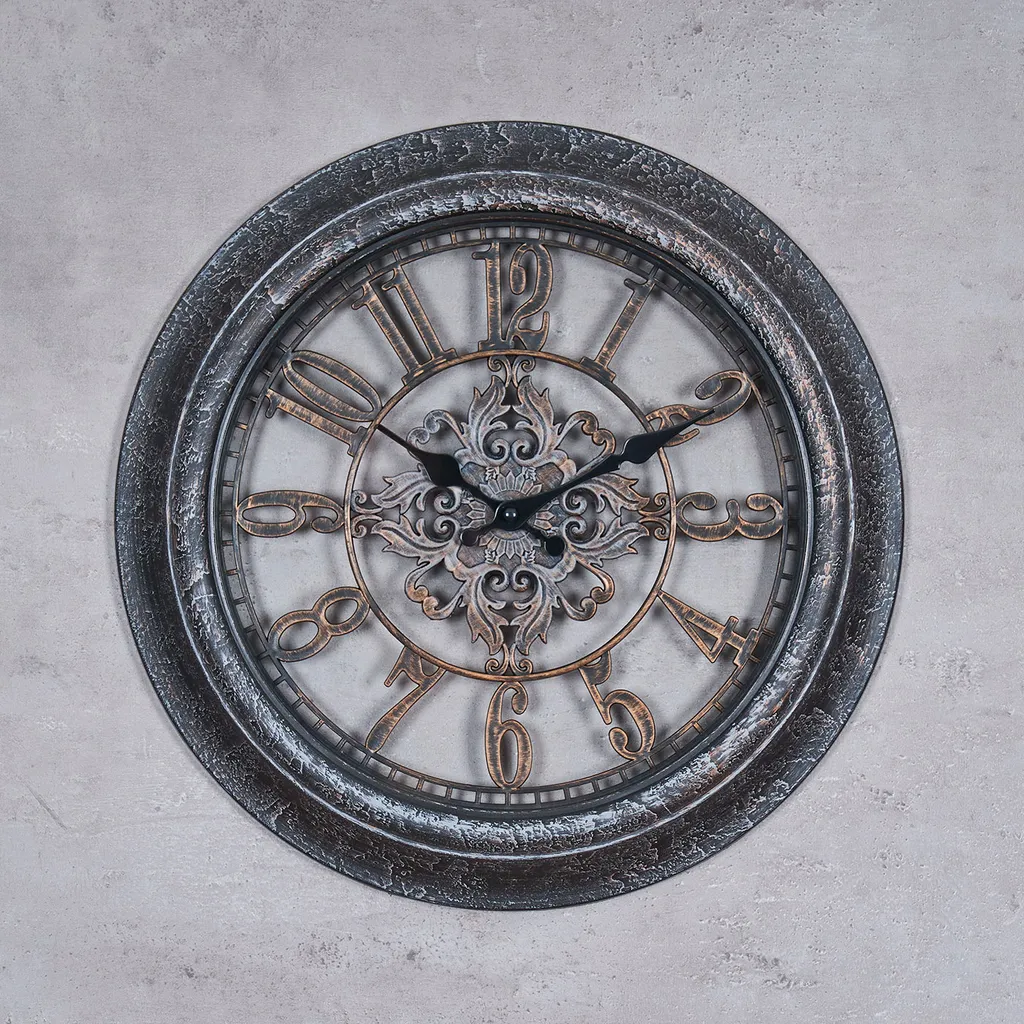 Levandeo Wanduhr 40x40cm Ornamente Schwarz Kupfer Shabby Chic Vintage Uhr Deko Industrial – Bild 2