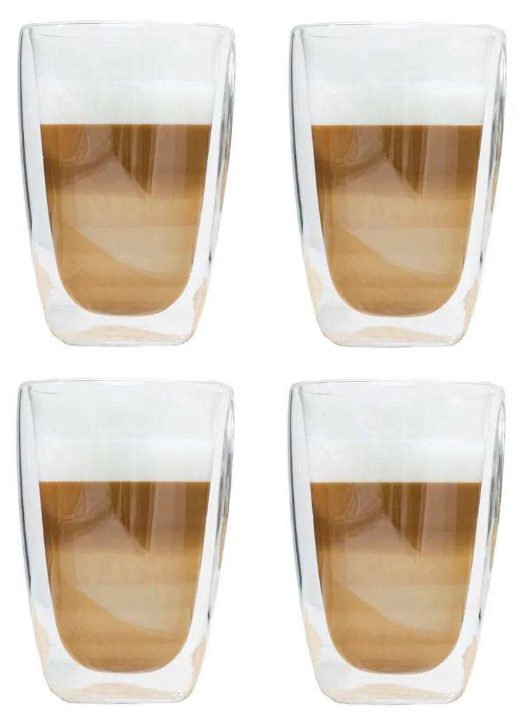 Haushalt International Latte Macchiato-Gläser 400ml Doppelwandig Isolierglas Extra Lang Warmhaltend Maße ≈9 X 14cm (4 Stück)
