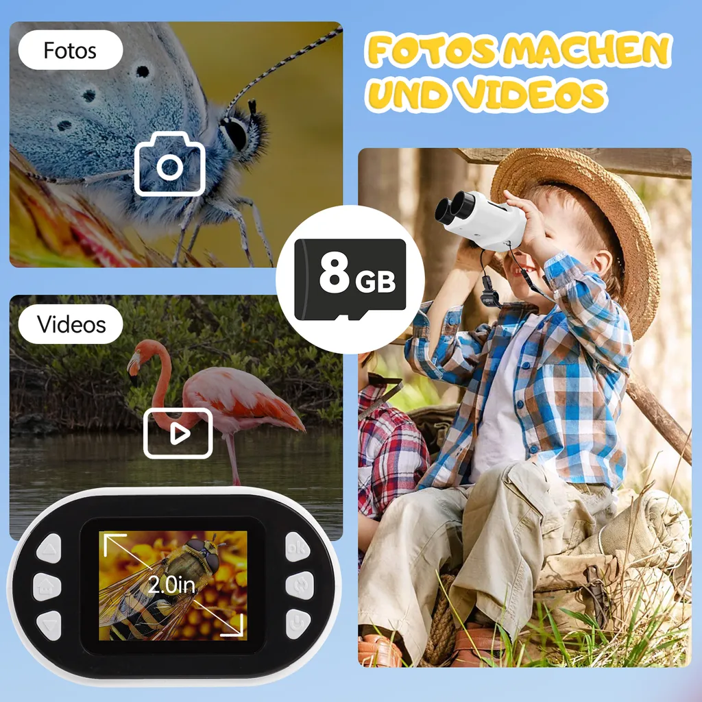 AnseeDirect Mikroskop Kinder Mit Teleskop, Fernglas Kinder Kamera 1080P 8X Digitaler Zoom 2" LCD Bildschirm Kompatibel Windows Mac PC Digital Mikroskop Science Kit Für Anfänger Kinder 6 8 10 Jahre (Weiß) – Bild 5