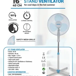DAEWOO 16" Standventilator Ventilator 3 Geschwindugskeiten Windmaschine Lüfter 45 W