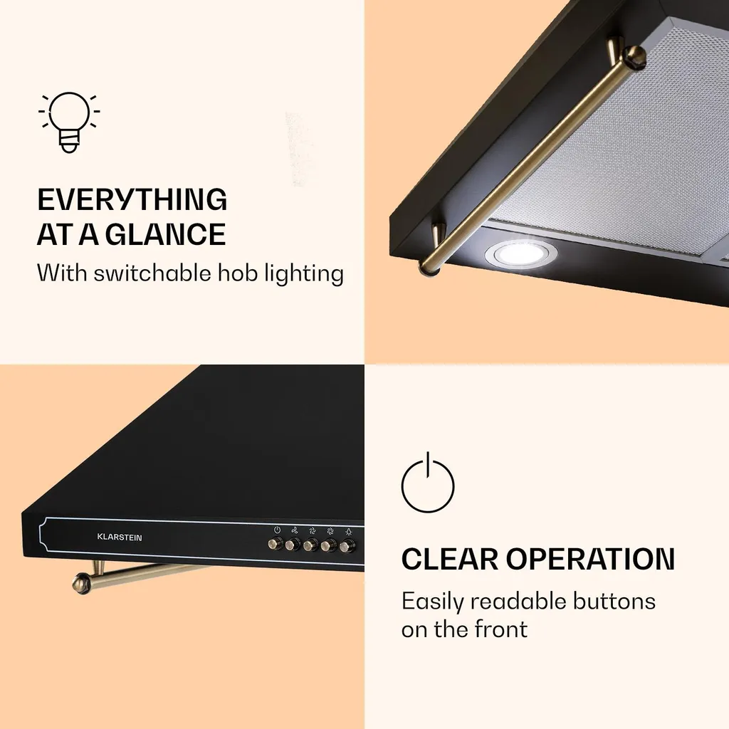Klarstein Victoria Dunstabzugshaube 60cm , 644,5 M³/h Luftdurchsatz , 2 Stromsparende LED-Lampen , Retro-Design – Bild 4