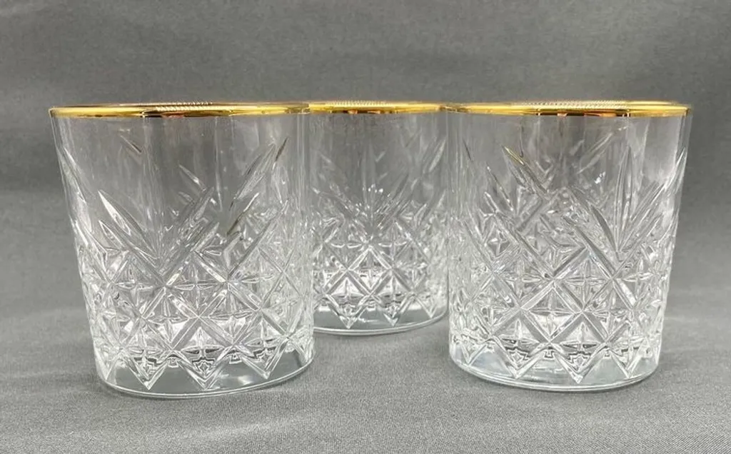 Pasabahce 96818 Timeless Golden Touch 3 Teilig Im Kristall-Design Retro Design - 2 Whisky Glas Und 1 Kristall-Schale – Bild 14