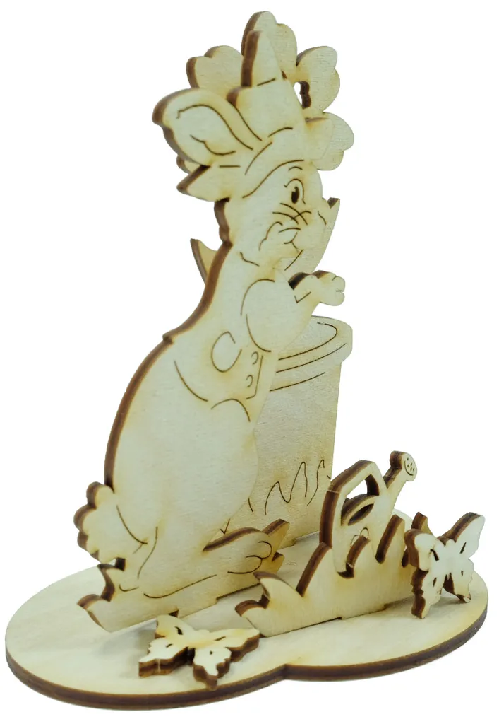 DeColibri Bastelset Basteln Kinder Erwachsene Holz Osterdeko "Hasenfamilie Gärtner" – Bild 3