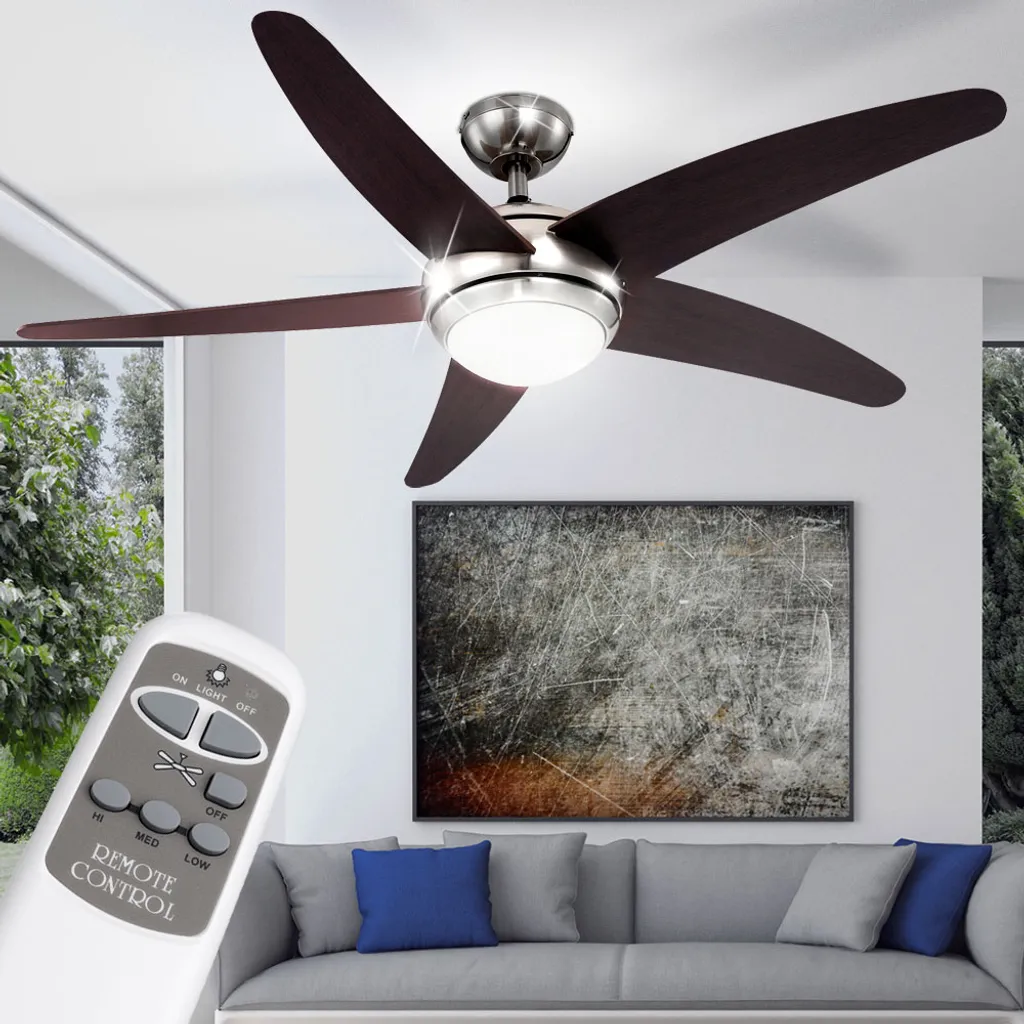 Globo Lighting VENTILATOR Metall Nickel Matt, MDF Wenge, Glas Opal, Fernbedienung, Batterie Inkludiert 2x AAA,, Max. Motorleistung 55W, Optimale Raumnutzung 30m², Abkühlung, Aufheizen, Geschwindigkeitsstufen 80/95/170 RPM, ø: 1320mm, H: 372mm, Exkl. 1x E14 60W 230V – Bild 10