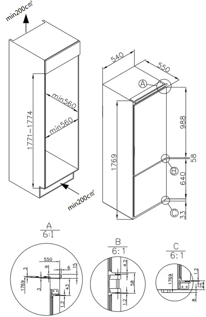 Amica - EKGCS 387 930 - Einbau-Kühl-Gefrierkombination - NoFrost - Schlepptür-Technik – Bild 3