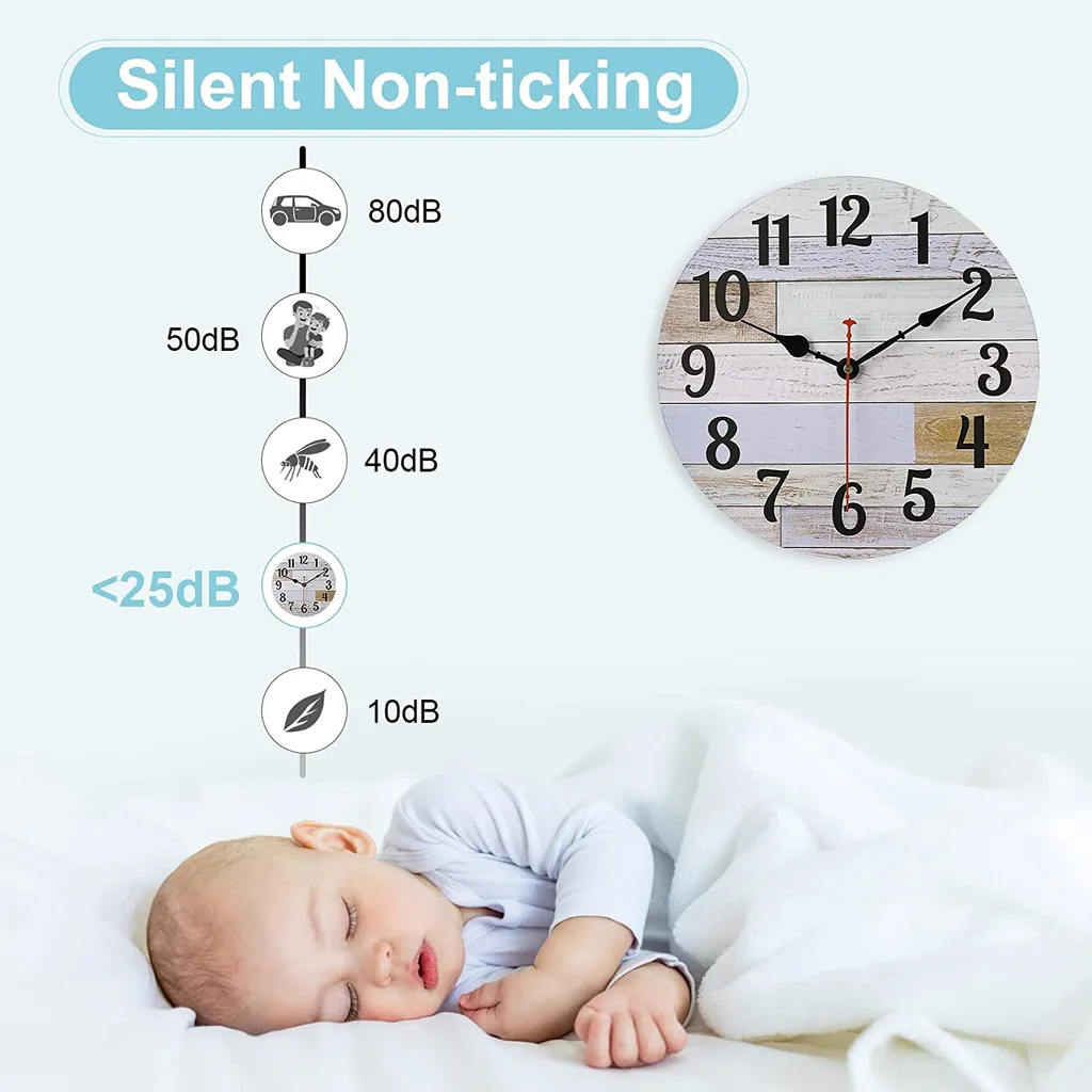 SOLEDI Wanduhr Vintage Rustikal Antik Lautlos Geräuscharm,Funk Wanduhren Aus Holz 12 Zoll/30CM(Ländlich Himmel) – Bild 5