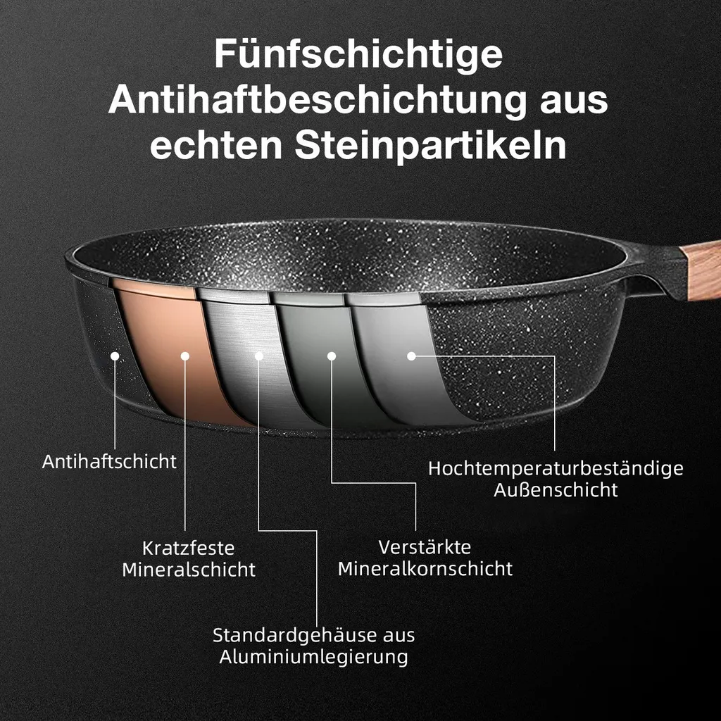 Daynee Antihaft Bratpfanne 28cm Bratpfanne Induktion Mit Echten Steinpartikeln Pfanne Mit Deckel Bratpfanne Geeignet Für Induktion, Gasherde, Elektro – Bild 7