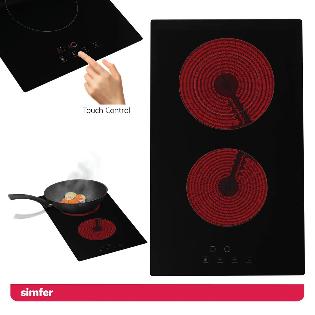 Simfer 30 Cm Glaskeramikkochfeld BIH 3025, Autarkes Elektro-Kochfeld, Glaskeramikkochfeld - 2 Kochzonen, 9 Leistungsstufen, Touch-Bedienung, Restwärmeanzeige, Kindersicherung, Rahmenlos – Bild 3