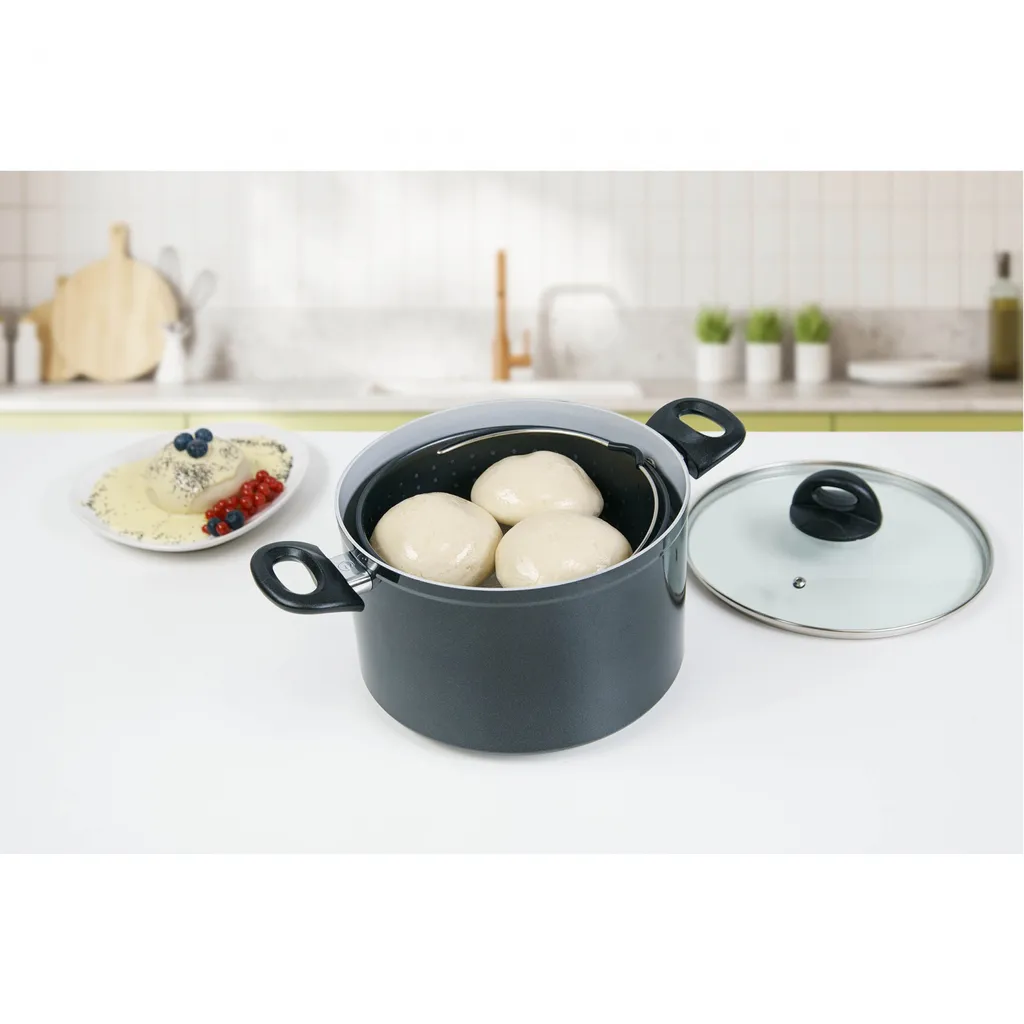 Genius Cerafit Magic Pot Kochtopf-Set 20cm - Topf 3,7l Mit Siebeinsatz & Glas-Deckel Für Einfaches Kochen, Drehen, Dünsten & Servieren; A24661 – Bild 7
