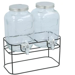 Cuisine Elegance Getränkespender Mit Ständer 2 X 4 Liter - Cocktails, Wasserspender, Saftspender, Karaffe, Glas Zapfhahn - Transparent/Schwarz