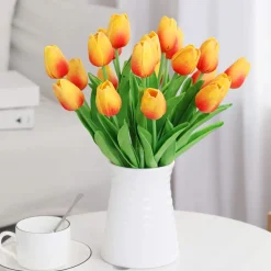 Jesunfuzhu 10er Künstliche Tulpe Blume Kunstblumen Gefälschte Blumen Bukett Künstlich Tulpe Orange
