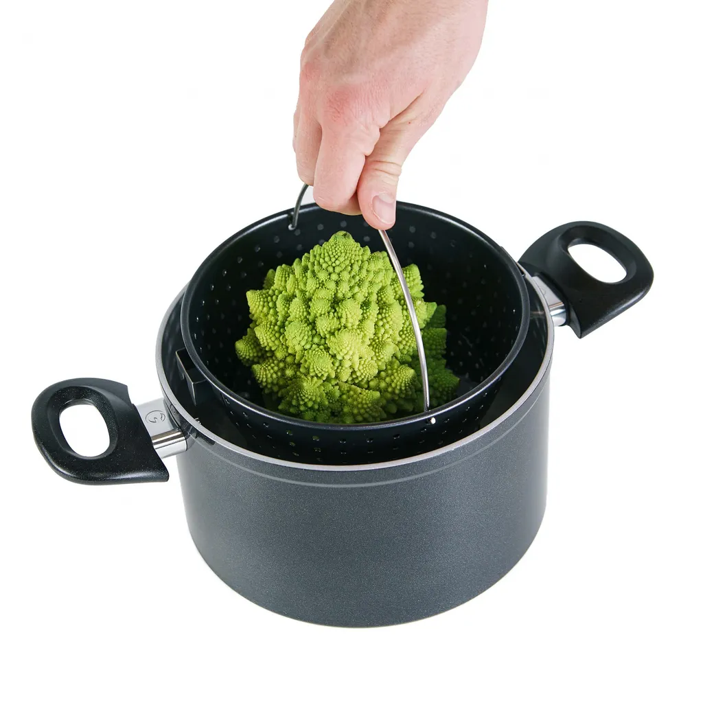 Genius Cerafit Magic Pot Kochtopf-Set 20cm - Topf 3,7l Mit Siebeinsatz & Glas-Deckel Für Einfaches Kochen, Drehen, Dünsten & Servieren; A24661 – Bild 5