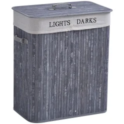 HOMCOM Wäschekorb Wäschebox Wäschesammler Mit Deckel Segeltuchsack Waschbarem Wäschesack Mit Griffen Segeltuch + Bambus Grau100L 52 X 32 X 63 Cm