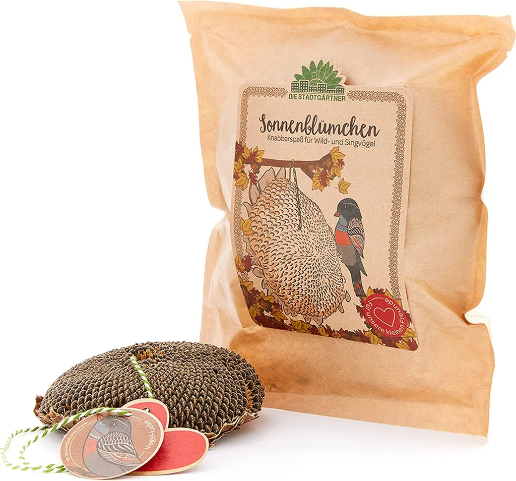 Die Stadtgärtner Sonnenblümchen I Schönes Vogelfutter Zum Verschenken I Getrocknetes Sonnenblumenköpfchen Zum Aufhängen I Vögel Füttern & Beobachten I Liebevoll Verpackt In Handarbeit In Deutschland