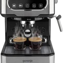 Gorenje ESCM 15 DBK Espressomaschine Mit Siebträger/Professioneller Milchaufschäumer Für Cremigen Capuccino/TouchControl/TemperatureControl/EasyClean/1,5 L Wassertank/1100 W/30 Cm/15 Bar/Edelstahl