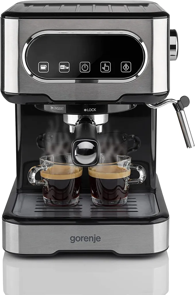 Gorenje ESCM 15 DBK Espressomaschine Mit Siebträger/Professioneller Milchaufschäumer Für Cremigen Capuccino/TouchControl/TemperatureControl/EasyClean/1,5 L Wassertank/1100 W/30 Cm/15 Bar/Edelstahl