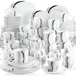 VEWEET, Serie 'Fiona', 100-teilig Porzellan Tafelservice Set, Kombiservice Mit Dessertteller, Speiseteller, Suppenteller, Müslischalen, Kaffeebecher, Kaffeetassen Set, Eierbecher, Milch- Und Zuckerset