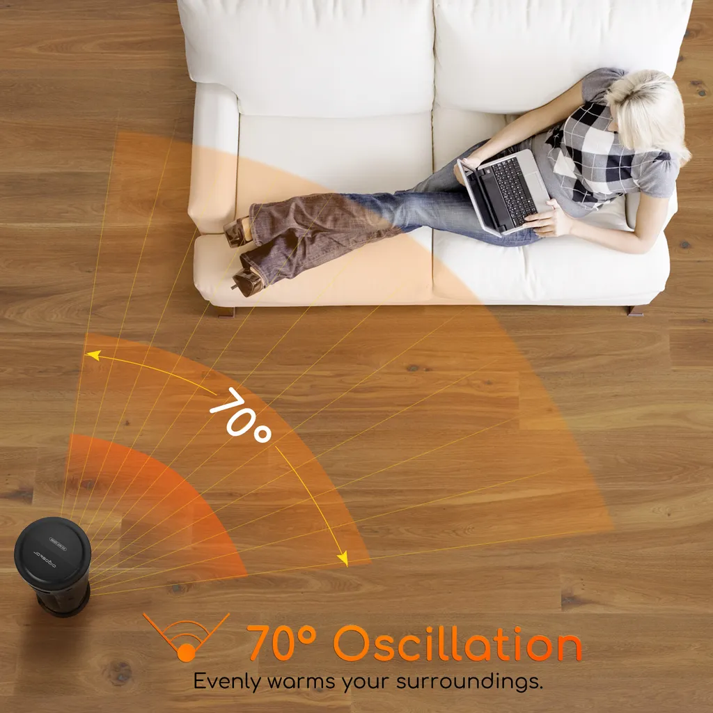 Aigostar Bert - PTC Keramik Heizlüfter Mit Fernbedienung, 3 Mode Heizstufen, 70° Oszillation, Leise Und Energiesparend Heizleistung 2000W, 7.5 H Timer, Heizung Heater Schnellheizer, Schwarz – Bild 4