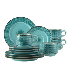 Maeser Mäser 931942 Kaffeeservice Prospero Für 6 Personen, Porzellan, Blau (1 Set, 12-teilig)