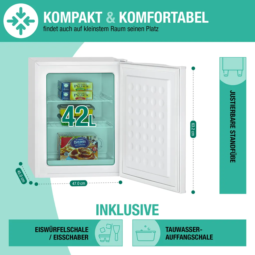 Bomann® Gefrierschrank, 42L Nutzinhalt, Mini Gefrierschrank Mit 2 Herausnehmbaren Gitterablagen, Gefrierschrank Mit Wechselbarem Türanschlag & Stufenloser Temperaturreglung - GB 7236 Weiß – Bild 6