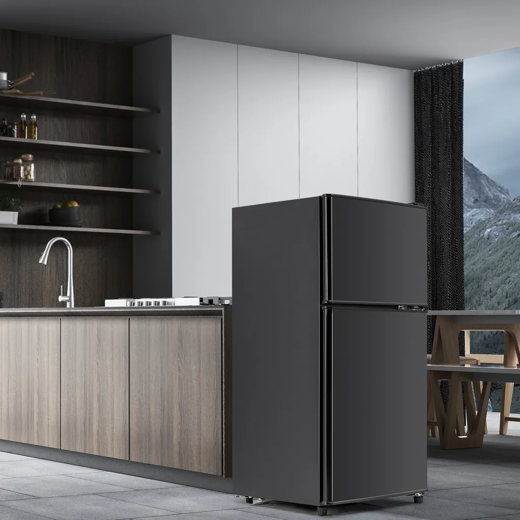 AnseeDirect Kühl Gefrierkombination, Freistehender Kühlschrank, Freistehend Gefrierschrank Mit 60L Gesamtvolumen Doppeltür LED Beleuchtung 172 KWh/Jahr 86.8cm Höhe, Schwarz – Bild 2