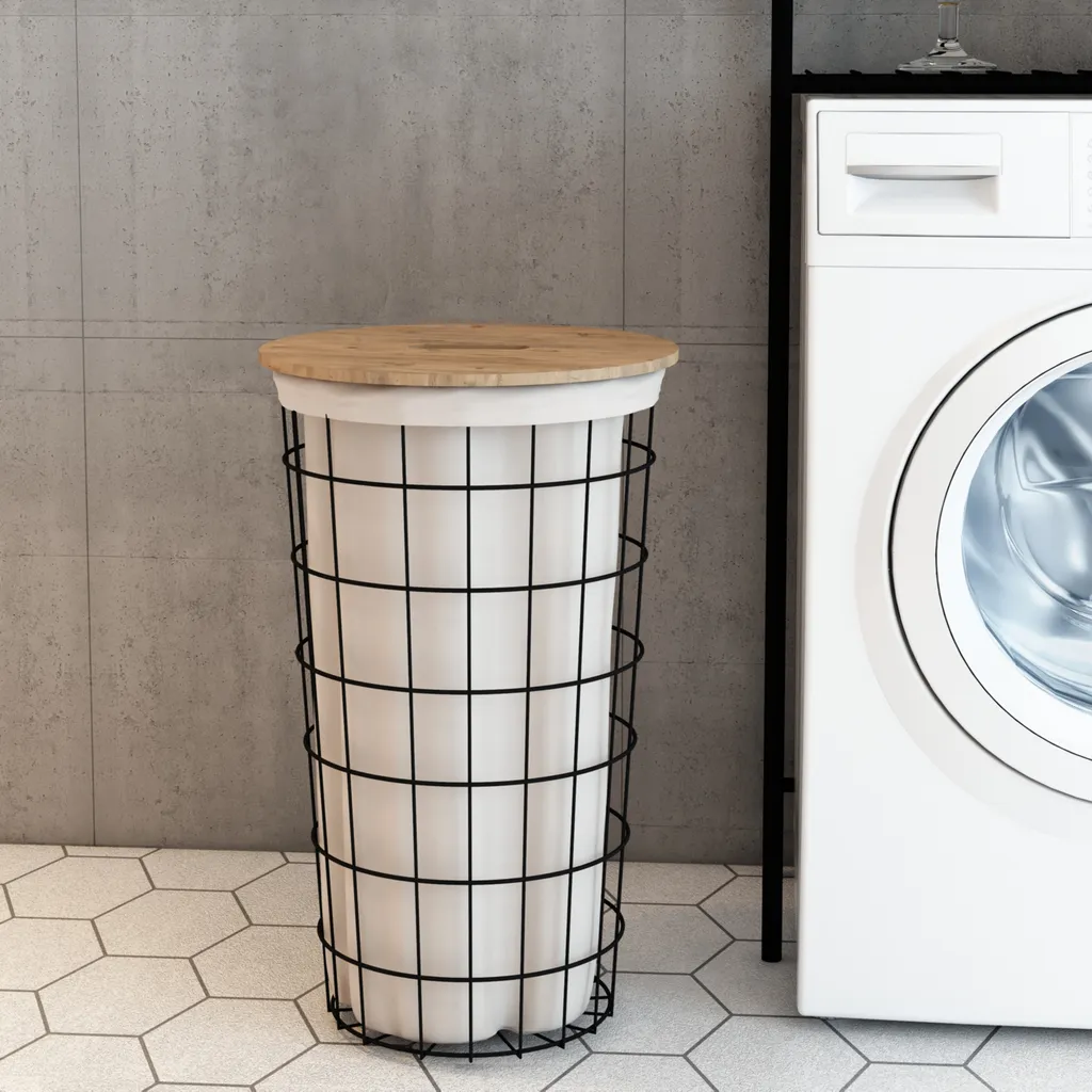 En.casa Wäschekorb ’Skive’ Mit Wäschesack 40 L Metall Schwarz