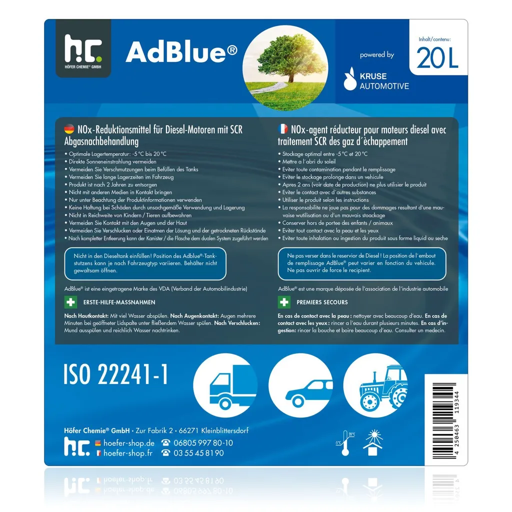 Hoefer Chemie 4 X 20 Liter -Kanister AdBlue® Hochwertig, Für Dieselfahrzeuge KRUSE Automotive – Bild 2