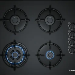 Bosch POH6B6B10 Gaskochfeld 60cm WOK Schwarz Hartglas GAS KOCHFELD