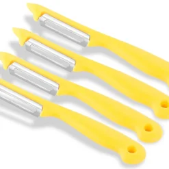 InstrumenteNRW Sparschäler 4er Set Schäler Obst Gemüse Mit Rostfreier Scharfer Pendelklinge Universalschäler Für Rechts Und Linkshänder Allzweckschäler Zum Schälen Von Obst Gemüse Spülmaschinen Geeignet Gelb
